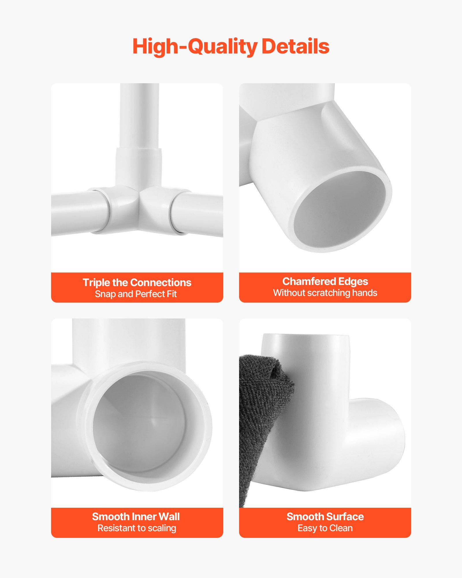 VEVOR 3-Way PVC Fittings, 1-inch PVC Pipe Joints Elbow Connector, 10-Pack Furniture Grade PVC Tee Fittings for DIY Storage Rack, Animal Cage, Pool or Garden Support Frame, Impact & Weather-Resistant