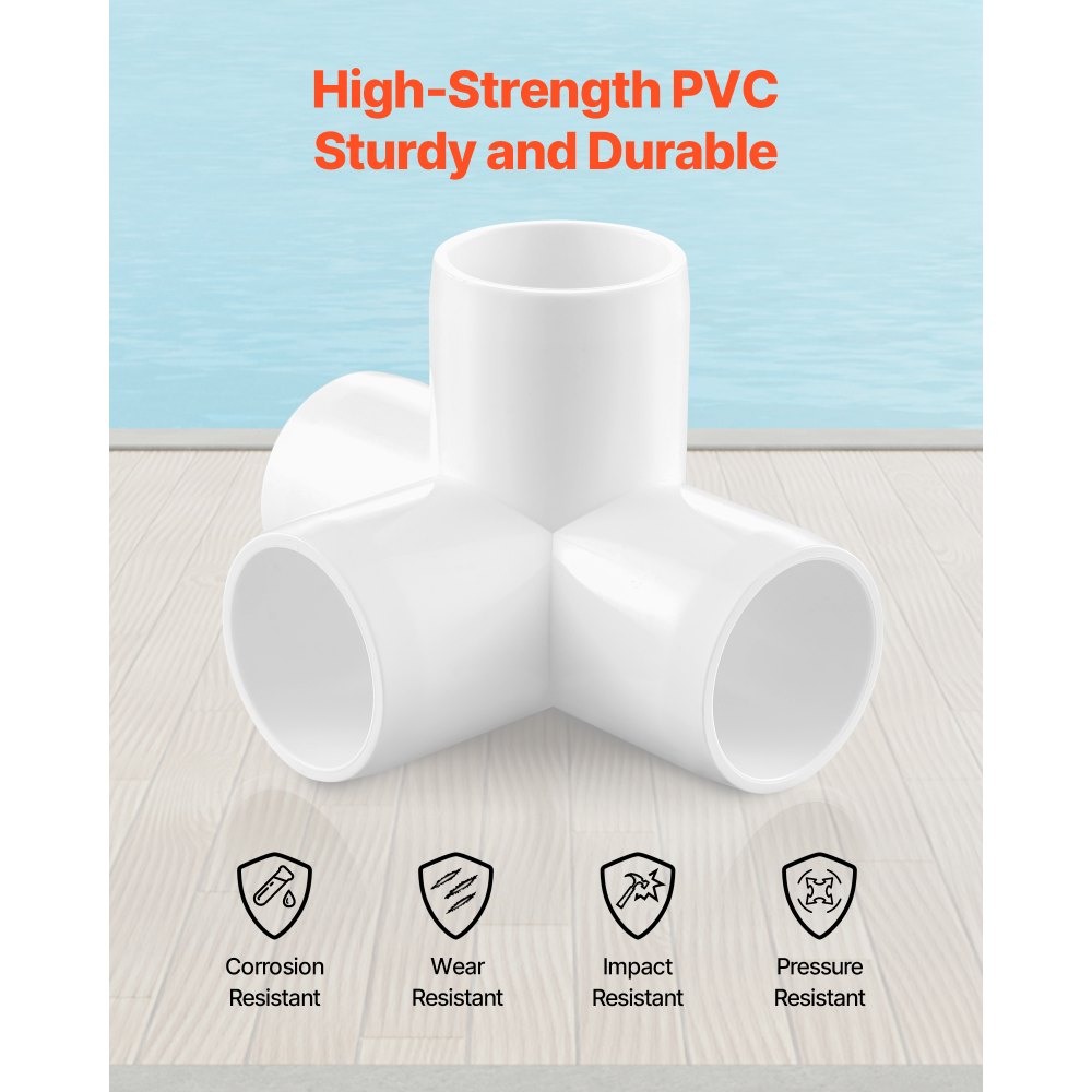 VEVOR 4-Way PVC Fittings, 1-inch PVC Pipe Joints Elbow Connector, 10-Pack Furniture Grade Pipe Corner Connectors for DIY Storage Rack, Animal Cage, Garden Support Frame, Impact & Weather-Resistant