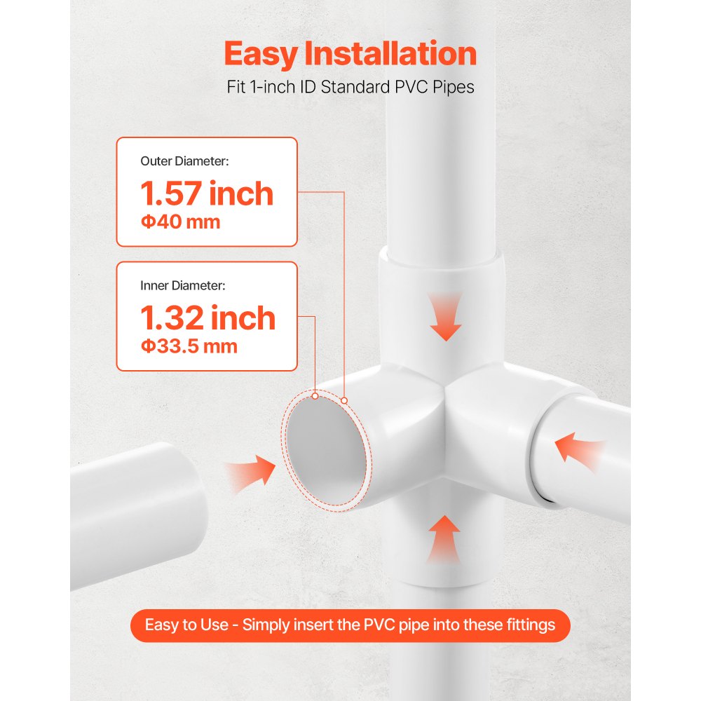 VEVOR 4-Way PVC Fittings, 1-inch PVC Pipe Joints Elbow Connector, 10-Pack Furniture Grade Pipe Corner Connectors for DIY Storage Rack, Animal Cage, Garden Support Frame, Impact & Weather-Resistant