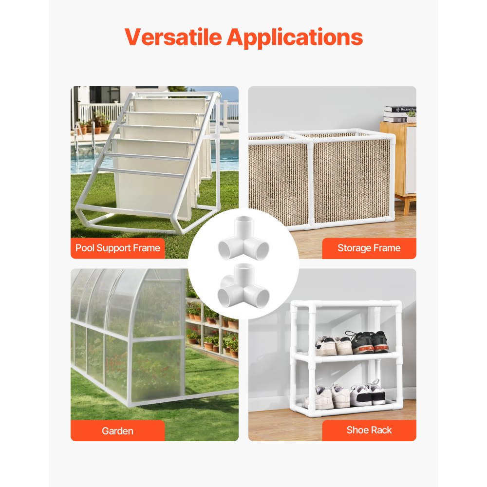 VEVOR 4-Way PVC Fittings, 1-inch PVC Pipe Joints Elbow Connector, 10-Pack Furniture Grade Pipe Corner Connectors for DIY Storage Rack, Animal Cage, Garden Support Frame, Impact & Weather-Resistant