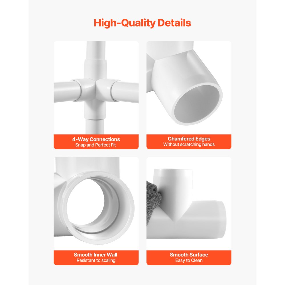 VEVOR 4-Way PVC Fittings, 1-inch PVC Pipe Joints Elbow Connector, 10-Pack Furniture Grade Pipe Corner Connectors for DIY Storage Rack, Animal Cage, Garden Support Frame, Impact & Weather-Resistant
