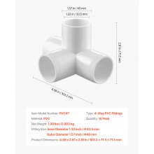 VEVOR 4-Way PVC Fittings 10-Pack PVC Pipe Joints Elbow Connector for 1" PVC Pipe