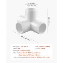 VEVOR 4-Way PVC Fittings 10-Pack PVC Pipe Joints Elbow Connector for 1" PVC Pipe