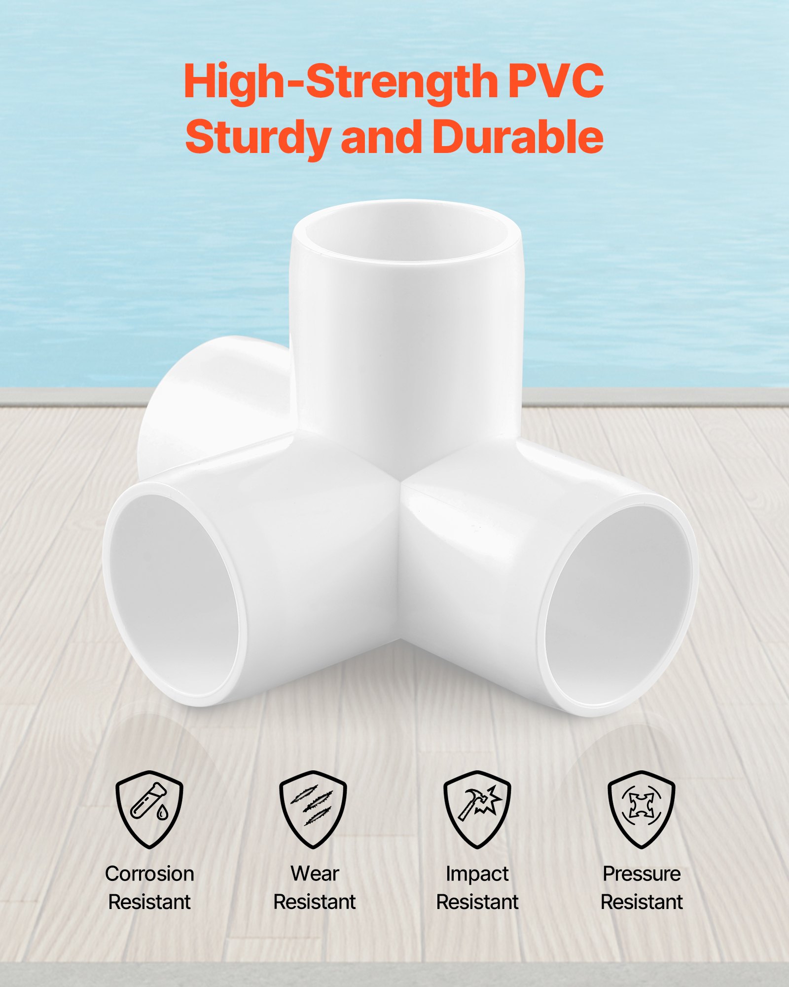 VEVOR 4-Way PVC Fittings, 1-inch PVC Pipe Joints Elbow Connector, 10-Pack Furniture Grade Pipe Corner Connectors for DIY Storage Rack, Animal Cage, Garden Support Frame, Impact & Weather-Resistant