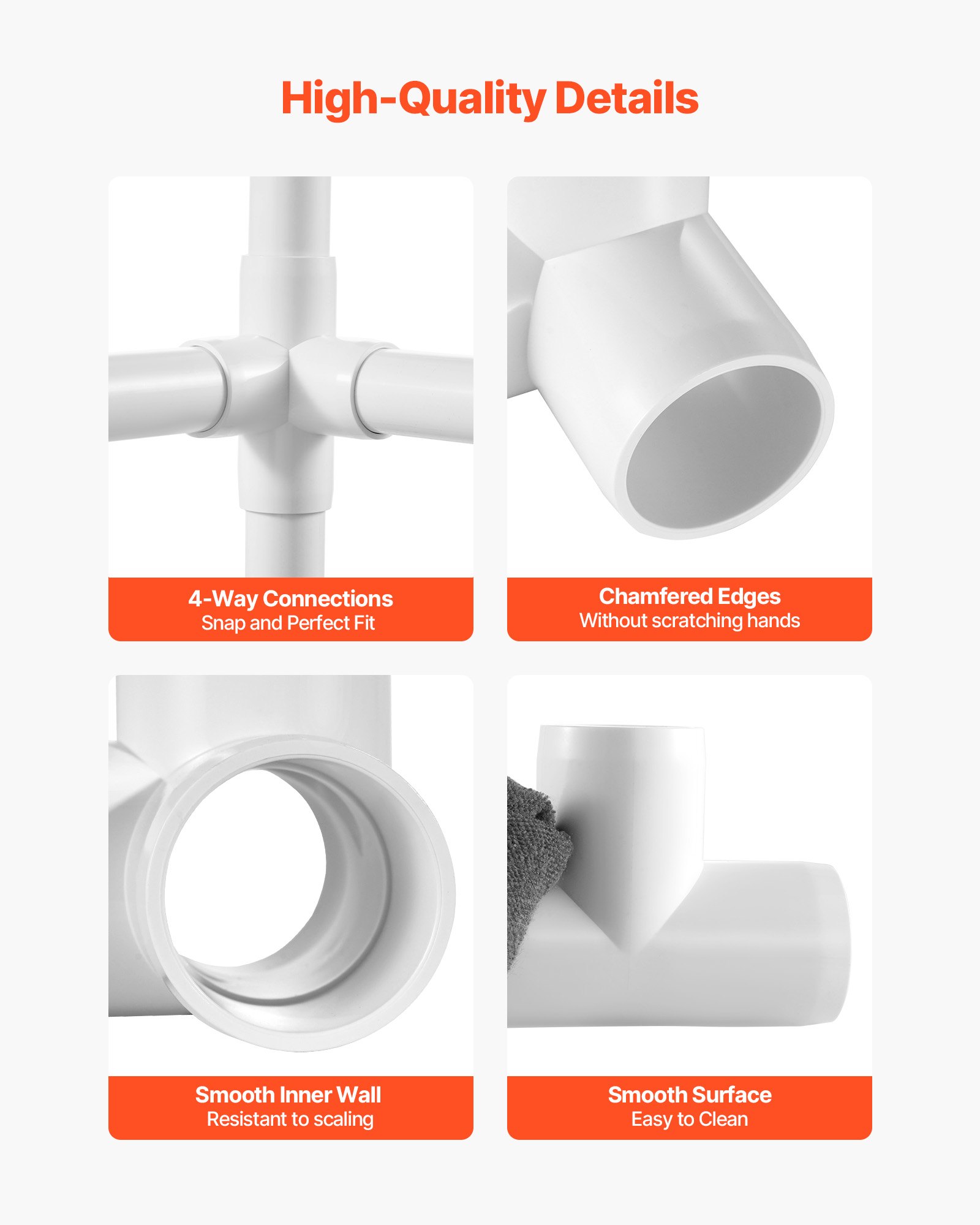 VEVOR 4-Way PVC Fittings, 1-inch PVC Pipe Joints Elbow Connector, 10-Pack Furniture Grade Pipe Corner Connectors for DIY Storage Rack, Animal Cage, Garden Support Frame, Impact & Weather-Resistant