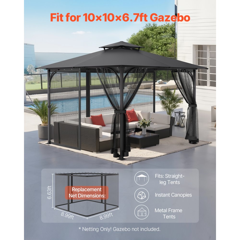 VEVOR Replacement Mesh Gazebo Netting Screen for 10x10x 6.7 ft Patio, Net Only