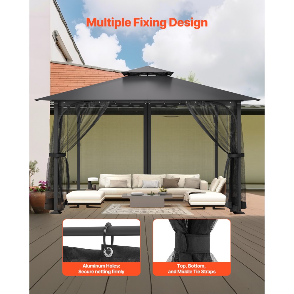 VEVOR Gazebo Netting Replacement, Fit Most 3 x 3 x 2 m Gazebo Curtain, Outdoor Garden Net, 4-Panel Sidewall Mesh Net, Patio Midge Nettings with Double Zipper, Canopy Screen (Netting Only)