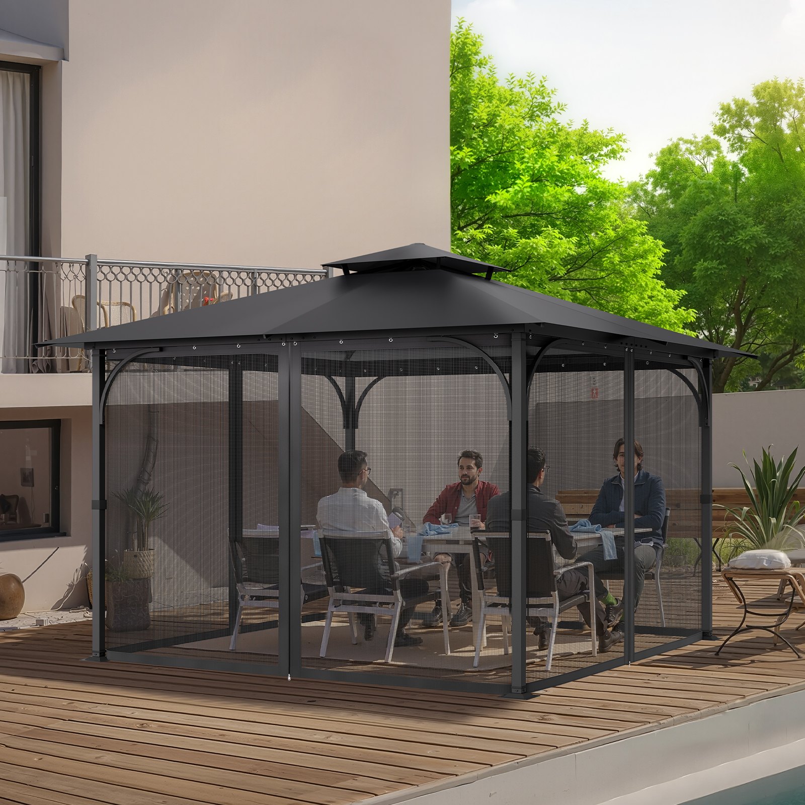 VEVOR Gazebo Netting Replacement, Fit Most 3 x 3 x 2 m Gazebo Curtain, Outdoor Garden Net, 4-Panel Sidewall Mesh Net, Patio Midge Nettings with Double Zipper, Canopy Screen (Netting Only)