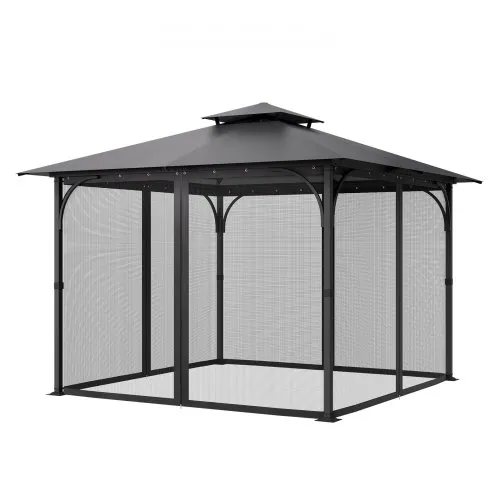 VEVOR Gazebo Netting Replacement, Fit Most 10 x 10 x 6.5 FT Gazebo Curtain, Outdoor Garden Net, 4-Panel Sidewall Mesh Net, Patio Midge Netting with Double Zipper, Canopy Screen (Netting Only)