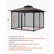 VEVOR Replacement Mesh Gazebo Netting Screen for 10x10x 6.5 ft Patio, Net Only