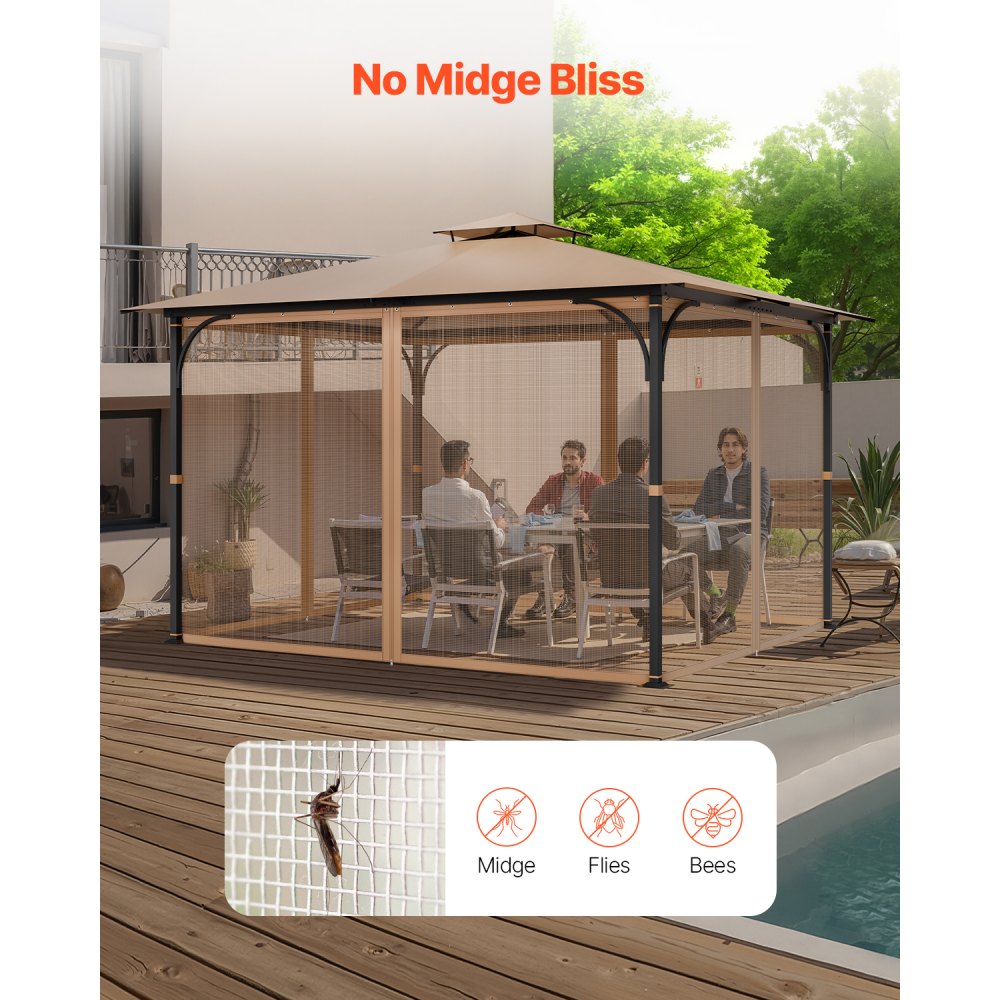 VEVOR Gazebo Netting Replacement, Fit Most 3 x 3.6 x 2.2 m Gazebo, Outdoor Garden Gazebo Net, 4-Panel Sidewall Mesh Gazebo Curtain, Patio Midge Netting with Double Zipper, Canopy Screen (Netting Only)