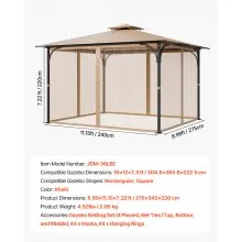 Replacement Mesh Gazebo Netting Screen for 10x12x7.3 ft Outdoor Patio, Net Only