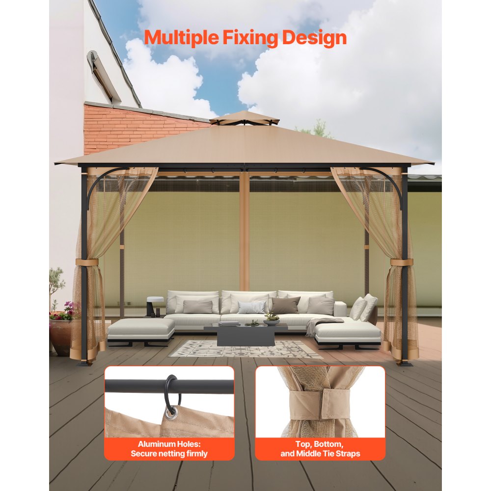 VEVOR Gazebo Netting Replacement, Fit Most 10 x 12 x 7 FT Gazebo Curtain, Outdoor Garden Net, 4-Panel Sidewall Mesh Net, Patio Midge Netting with Double Zipper, Canopy Screen (Netting Only)