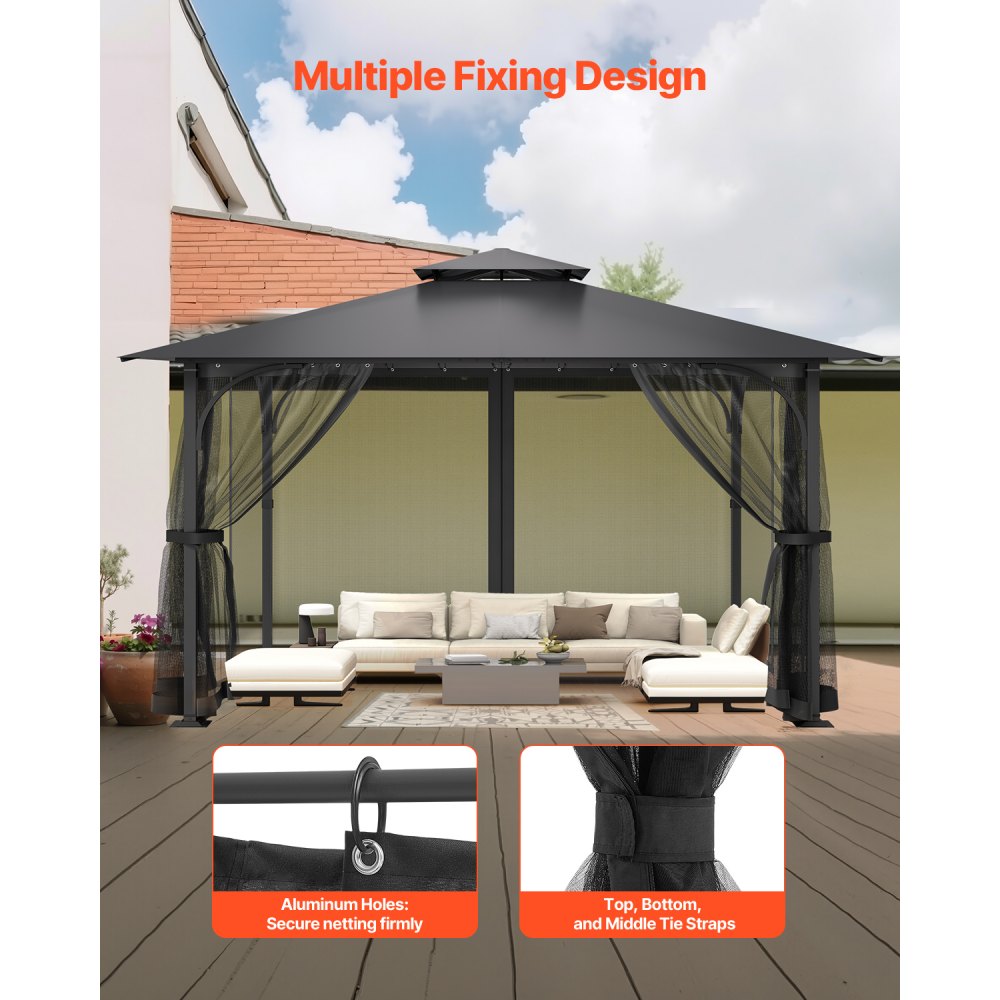 VEVOR Gazebo Netting Replacement, Fit Most 3 x 4 x 2 m Gazebo Curtain, Outdoor Garden Net, 4-Panel Sidewall Mesh Net, Patio Midge Netting with Double Zipper, Canopy Screen (Netting Only)