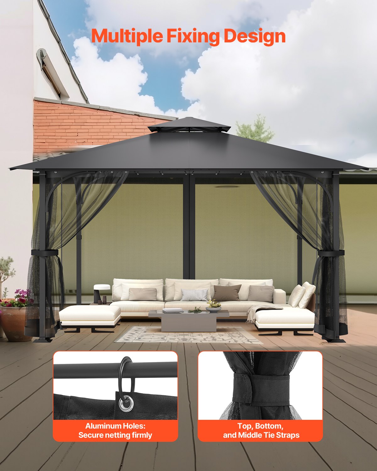 VEVOR Gazebo Netting Replacement, Fit Most 3 x 4 x 2 m Gazebo Curtain, Outdoor Garden Net, 4-Panel Sidewall Mesh Net, Patio Midge Netting with Double Zipper, Canopy Screen (Netting Only)