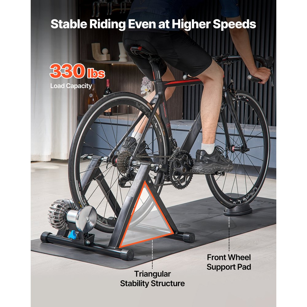 VEVOR Bike Trainer, 660.4-736.6 mm & 700C Wheels, Foldable Fluid Bicycle Stationary Trainer Stand for Indoor Exercise Riding with Quick Release Skewer & Front Wheel Riser Block, Fits Road Bikes, Black