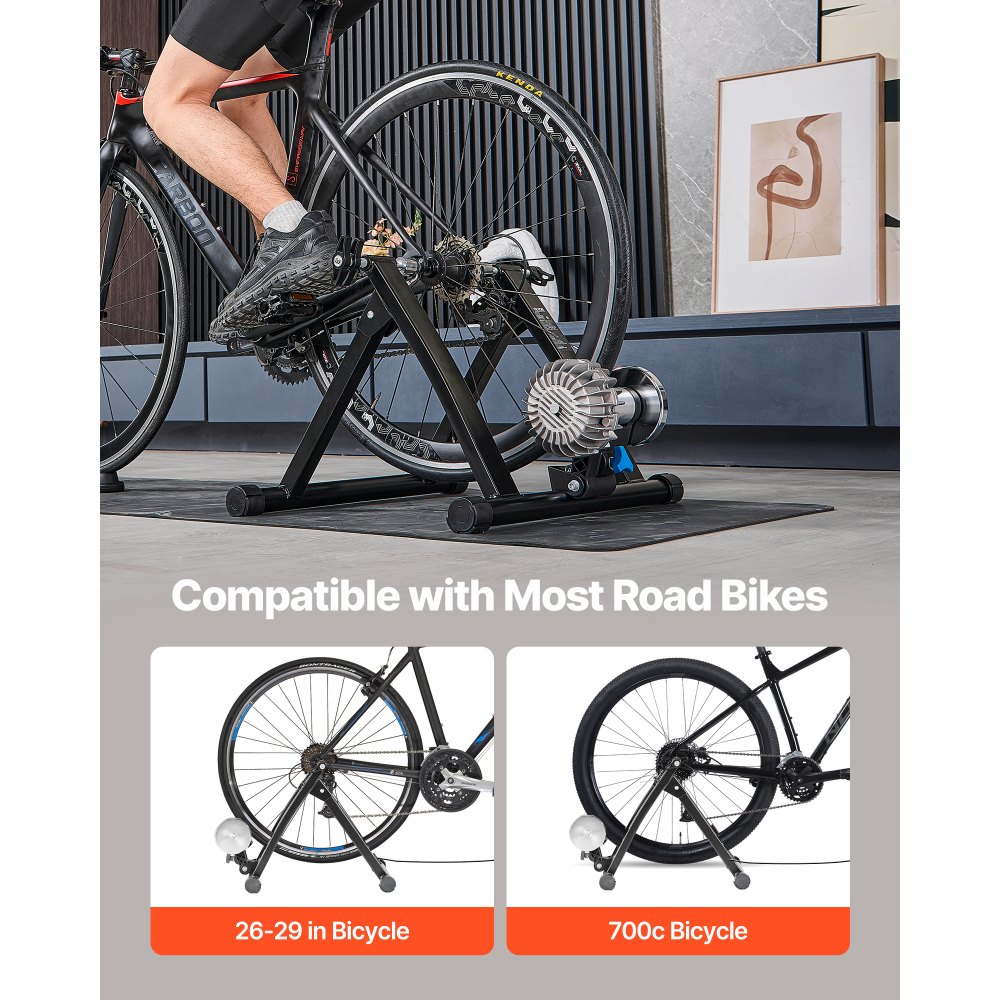 VEVOR Bike Trainer, 26-29 Inch & 700C Wheels, Foldable Fluid Bicycle Stationary Trainer Stand for Indoor Exercise Riding with Quick Release Skewer & Front Wheel Riser Block, Fits Road Bikes, Black