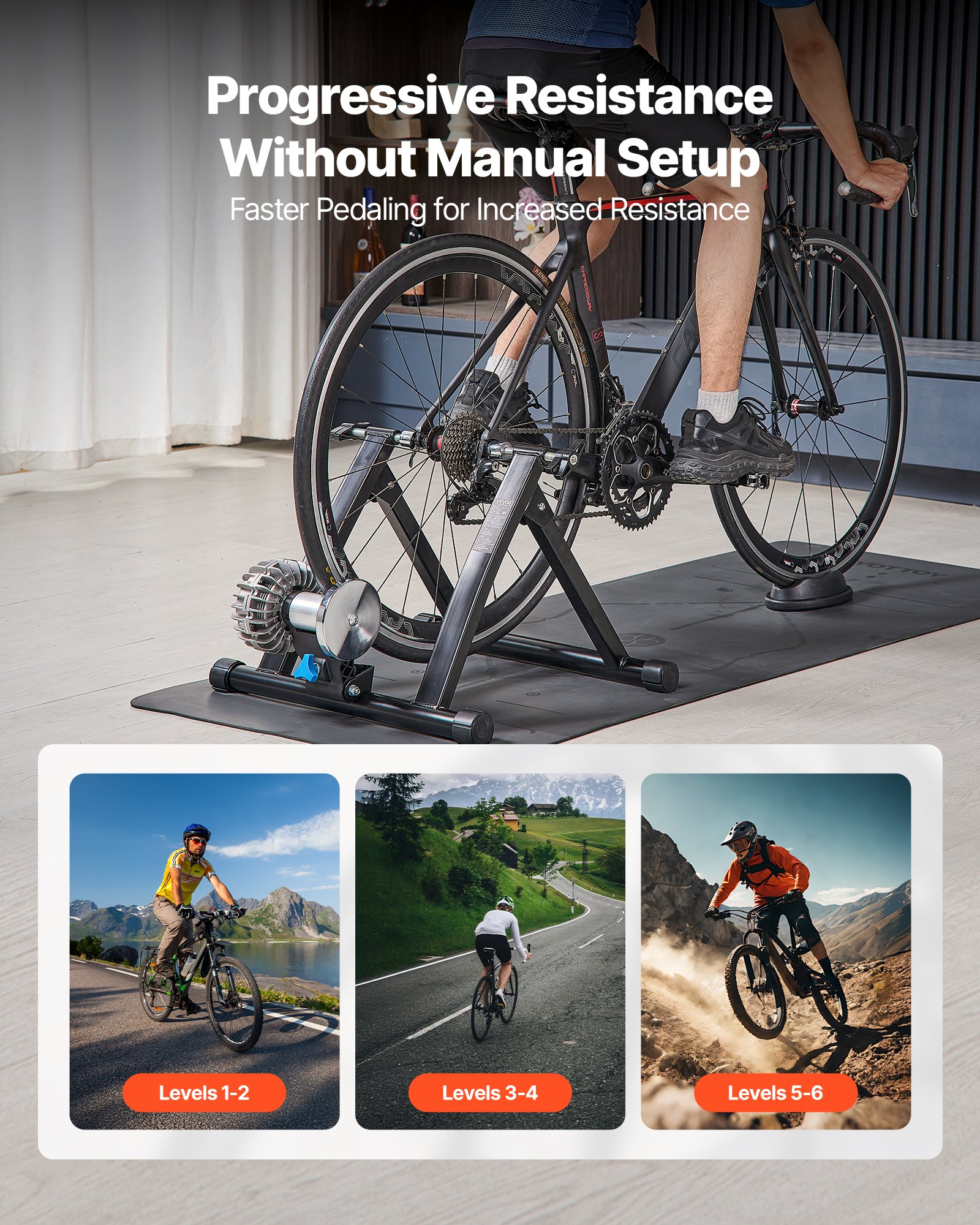 VEVOR Bike Trainer, 26-29 Inch & 700C Wheels, Foldable Fluid Bicycle Stationary Trainer Stand for Indoor Exercise Riding with Quick Release Skewer & Front Wheel Riser Block, Fits Road Bikes, Black