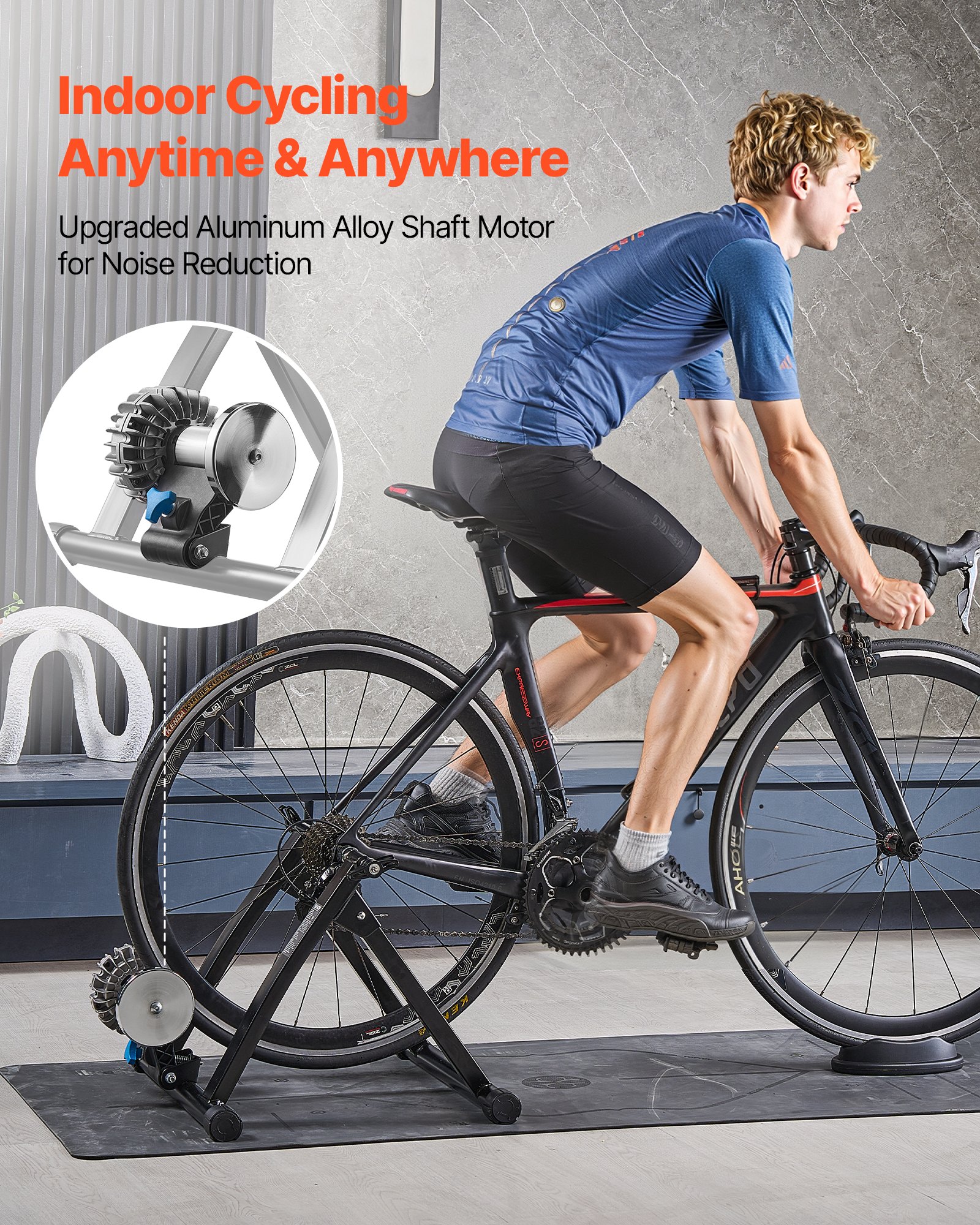 VEVOR Bike Trainer, 26-29 Inch & 700C Wheels, Foldable Fluid Bicycle Stationary Trainer Stand for Indoor Exercise Riding with Quick Release Skewer & Front Wheel Riser Block, Fits Road Bikes, Black