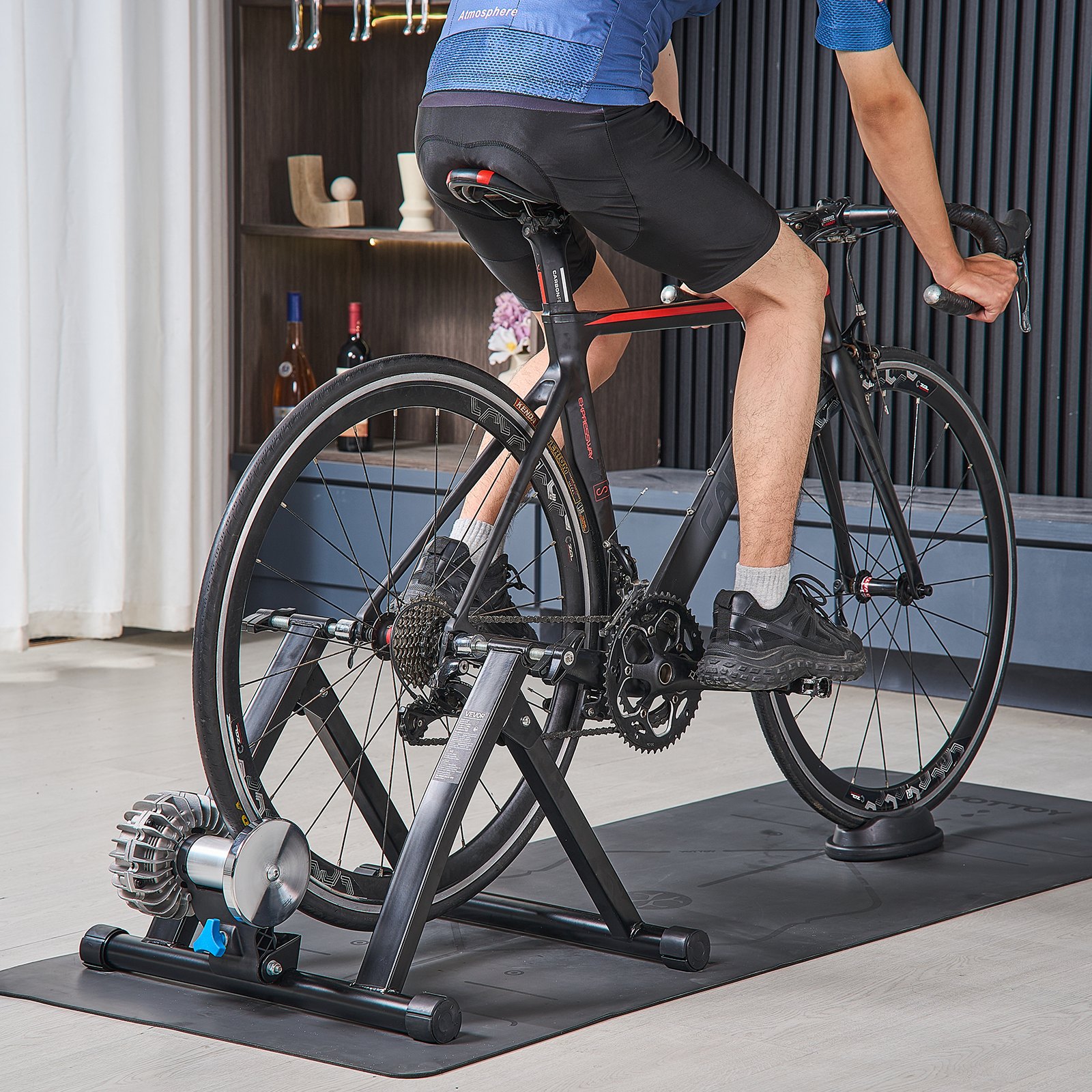 VEVOR Bike Trainer, 26-29 Inch & 700C Wheels, Foldable Fluid Bicycle Stationary Trainer Stand for Indoor Exercise Riding with Quick Release Skewer & Front Wheel Riser Block, Fits Road Bikes, Black