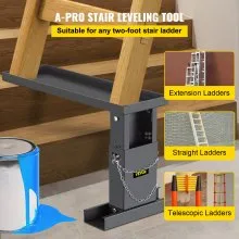 VEVOR 23.4x7.6-Inch Ladder Extender, Extension Ladder 12.25-19.7-Inch Adjustable Height Range, Ladder Leveling Tool, Stair Ladder Extension with Chain Pins in Steel for Stairs, in Black Powder Coated