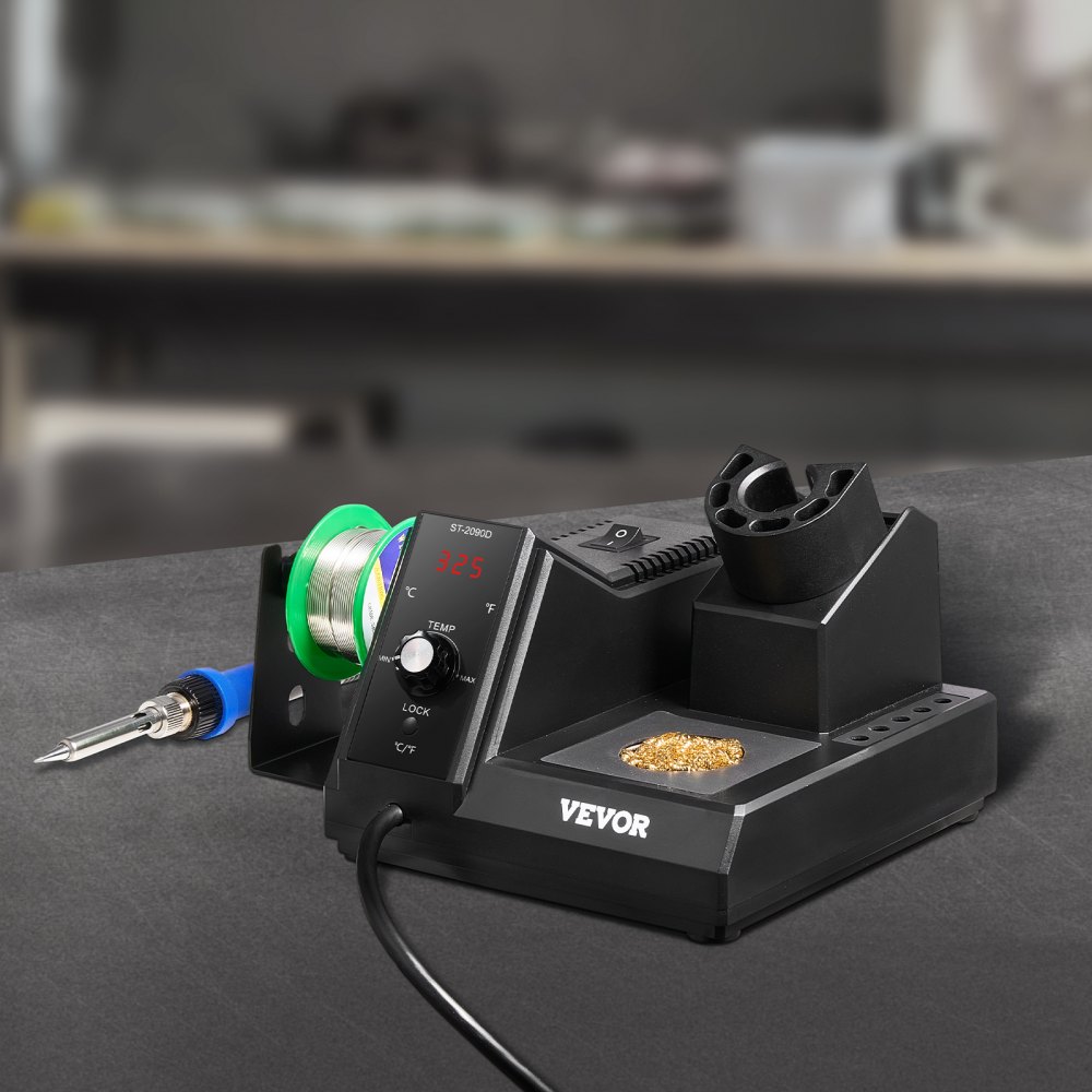 VEVOR Soldering Iron Station, 80W Digital Display Soldering Station Kit with 5 Soldering Tips, Lead-Free Solder, Solder Sucker, Tweezer, Tip Cleaner, Auto Standby & Sleep Mode, °C/°F Conversion
