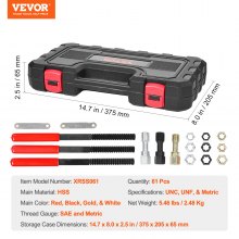 VEVOR 61PCS Thread Chaser Set UNC UNF Metric Thread Restorer Tool Rethreading