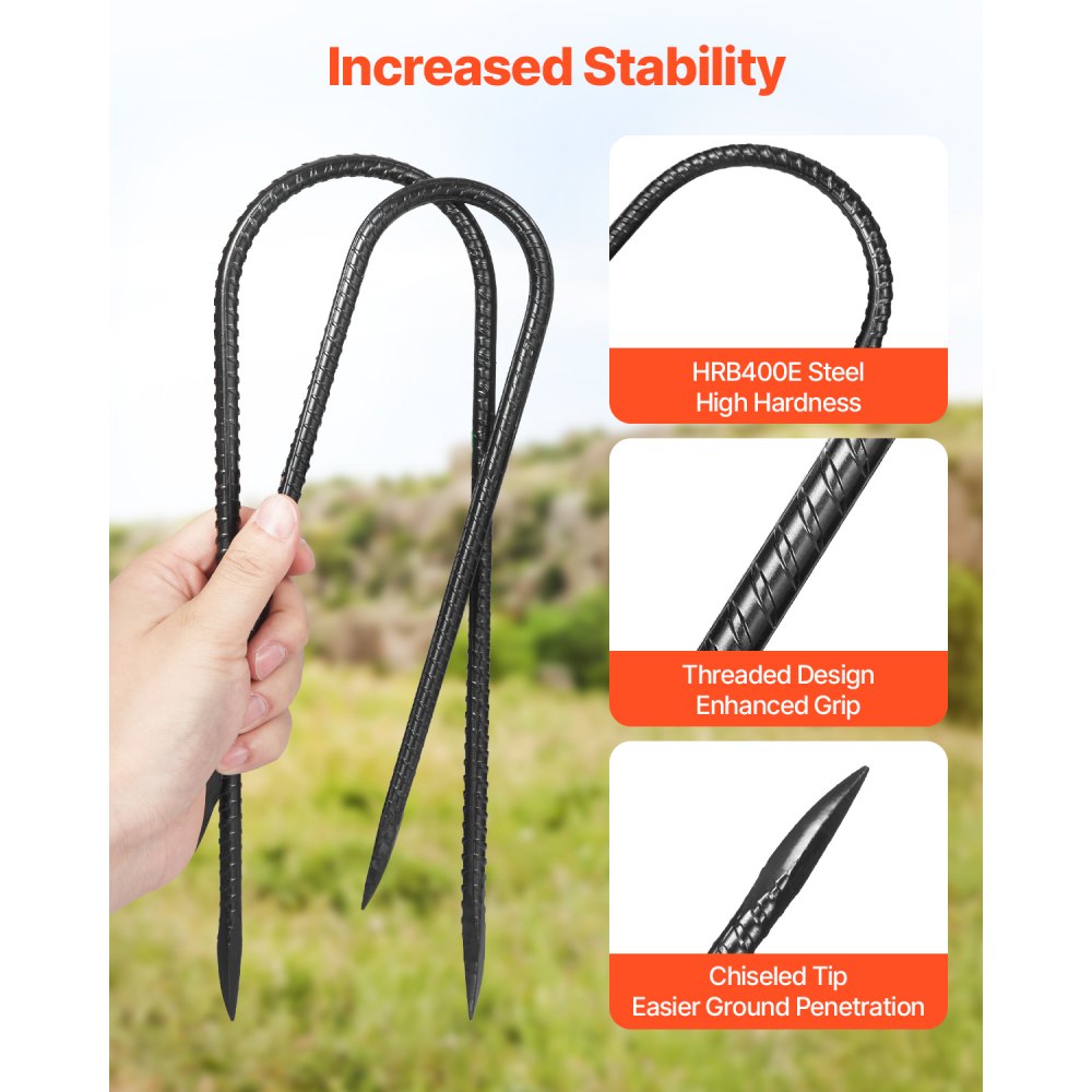 VEVOR 12-Inch 8 Pack Rebar Stakes 304,8x82,04 mm Heavy Duty U Shape Galvanized Ground Anchors