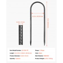 12-Inch 8 Pack Rebar Stakes Heavy Duty U Shape Galvanized Steel Ground Anchors