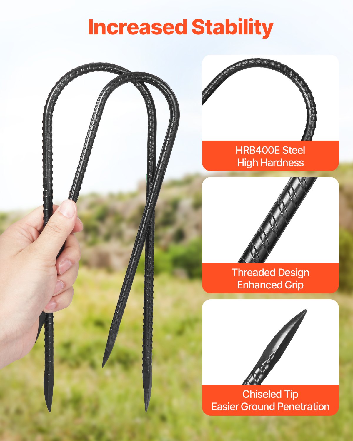 VEVOR 12-Inch 8 Pack Rebar Stakes 304,8x82,04 mm Heavy Duty U Shape Galvanized Ground Anchors
