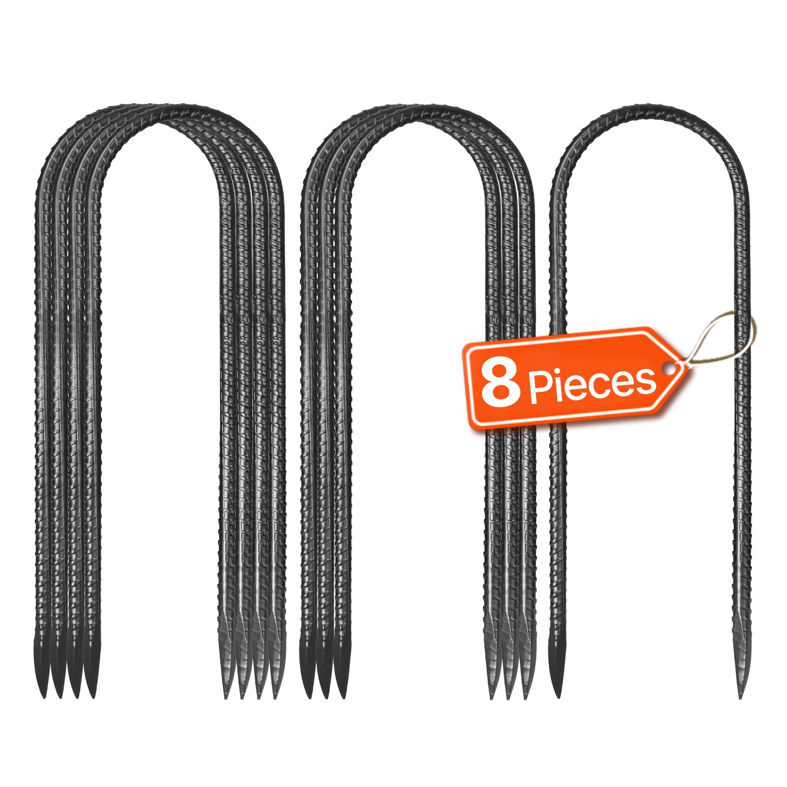 VEVOR 12-Inch 8 Pack Rebar Stakes 304,8x82,04 mm Heavy Duty U Shape Galvanized Ground Anchors