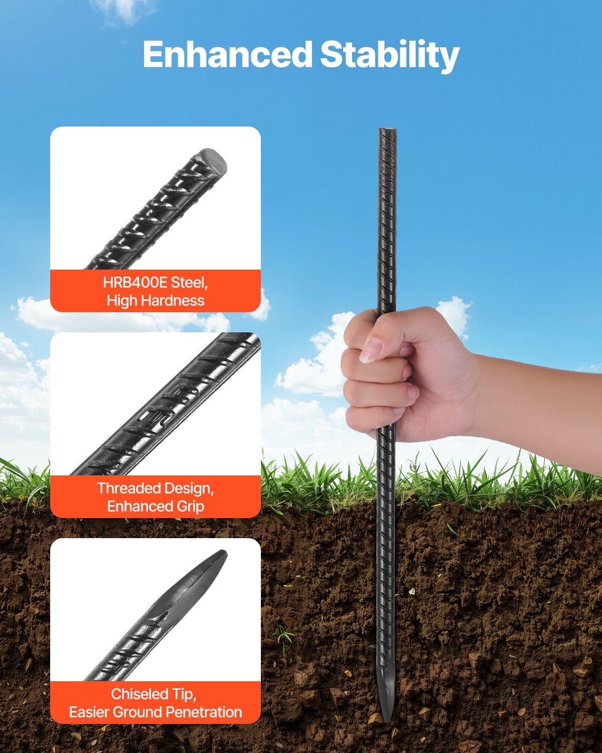 VEVOR 16-Inch / 406,4 mm 16 Pack Rebar Stakes Heavy Duty Straight Galvanized Ground Anchors