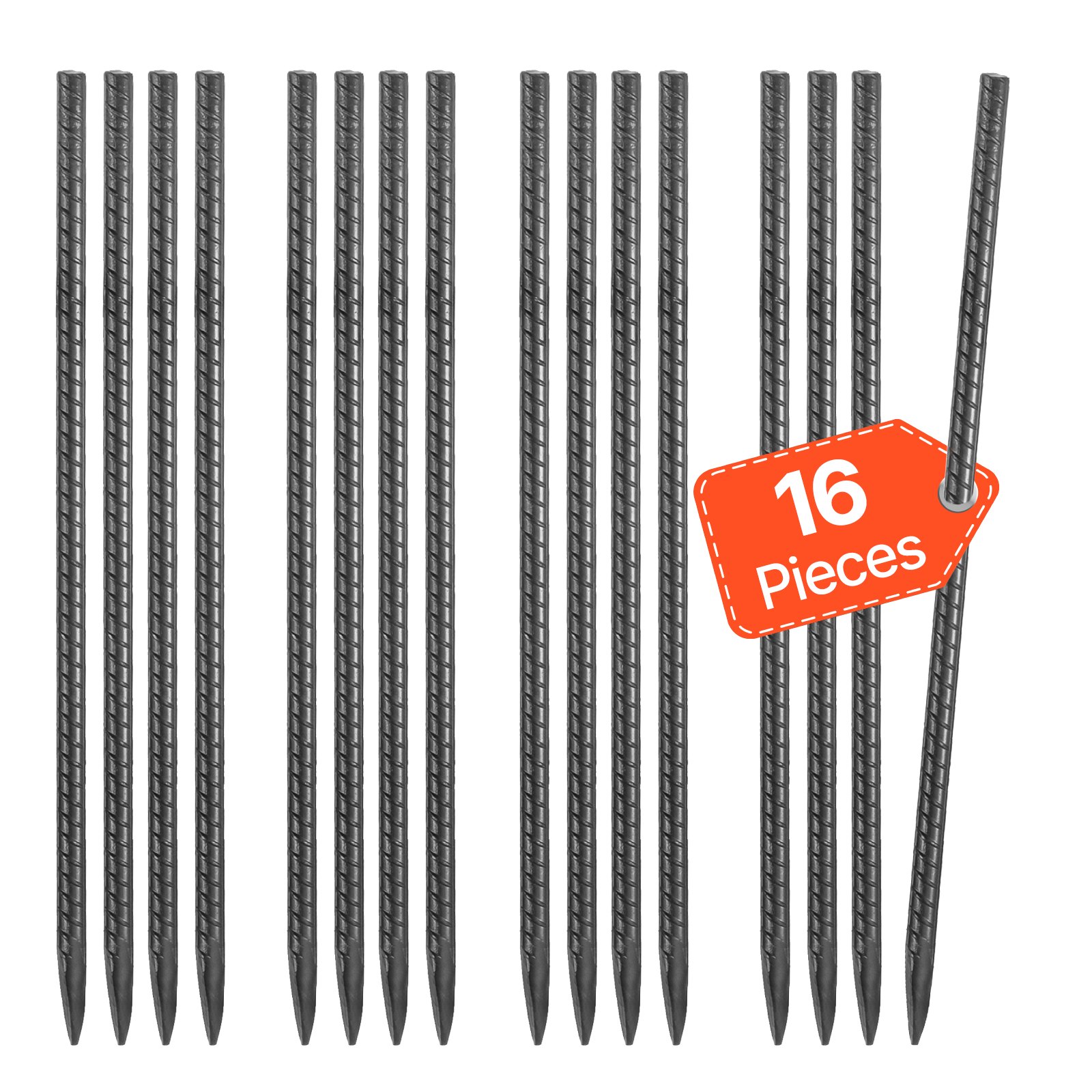 VEVOR 16-Inch / 406,4 mm 16 Pack Rebar Stakes Heavy Duty Straight Galvanized Ground Anchors