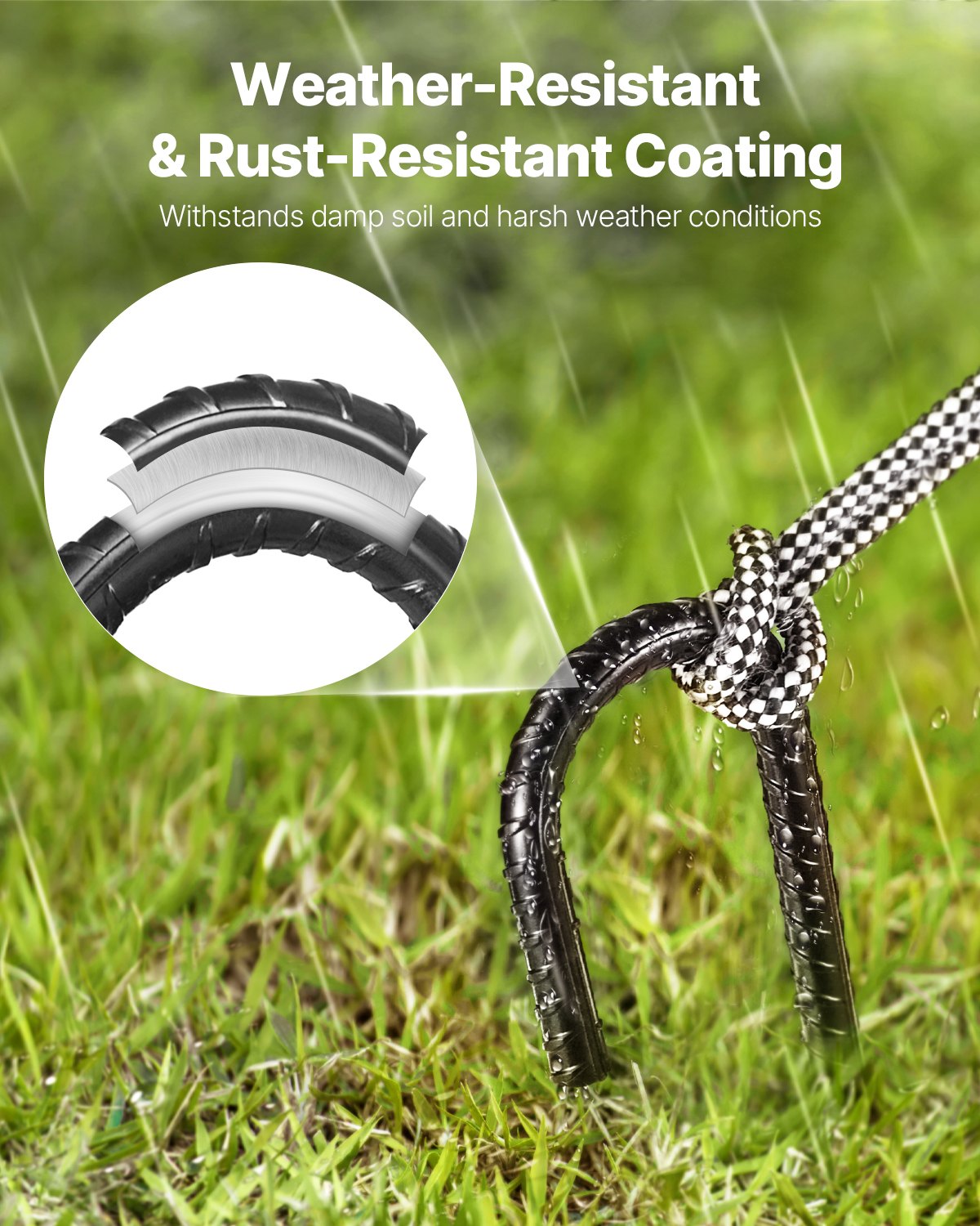 VEVOR Rebar Stakes, 304.8 mm, Heavy-Duty 10 mm Diameter J Hook, Galvanized Steel Ground Anchors with Chisel Point End & Rust-Resistant Coating, for Gardening Support, Fence, Camping Tents (16-Pack)