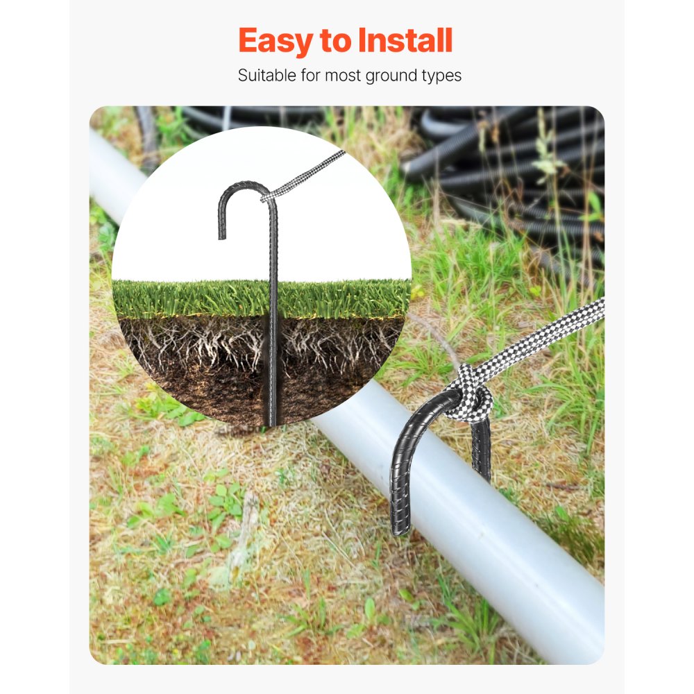 VEVOR Rebar Stakes, 406.4 mm, Heavy-Duty 10 mm Diameter J Hook, Galvanized Steel Ground Anchors with Chisel Point End & Rust-Resistant Coating, for Gardening Support, Fence, Camping Tents (16-Pack)