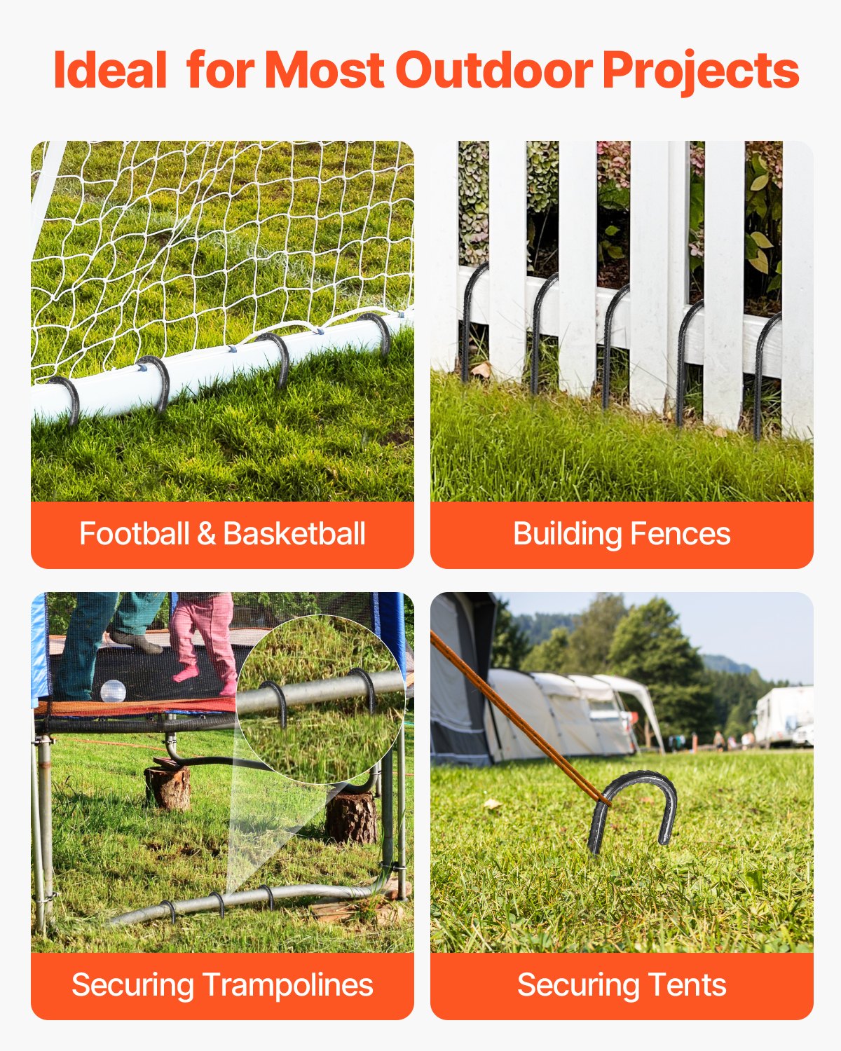 VEVOR Rebar Stakes, 406.4 mm, Heavy-Duty 10 mm Diameter J Hook, Galvanized Steel Ground Anchors with Chisel Point End & Rust-Resistant Coating, for Gardening Support, Fence, Camping Tents (16-Pack)