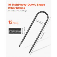 10-Inch 12 Pack Rebar Stakes Heavy Duty U Shape Galvanized Steel Ground Anchors