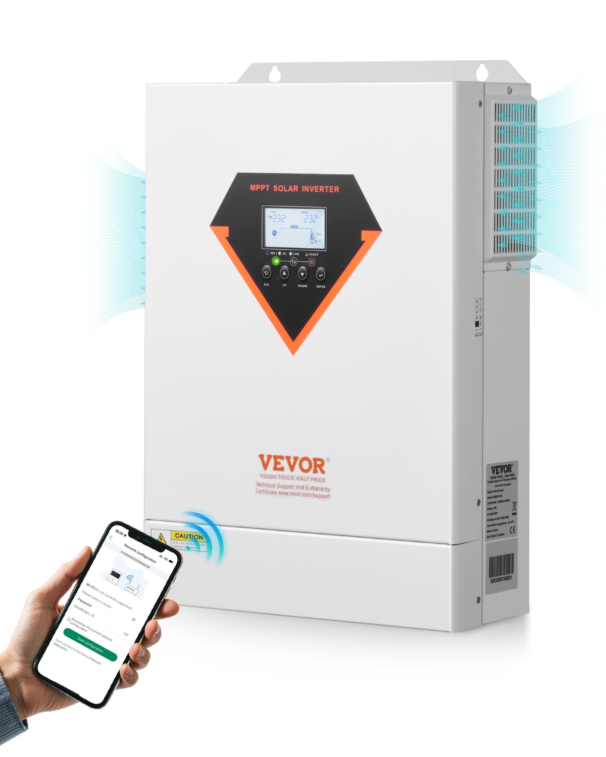 VEVOR Hybrid Solar Inverter, 6000W, All in One Pure Sine Wave Power Inverter Charger, 48V DC to Single-Phase 220/230V AC, with 120A MPPT Solar Controller, for Off-Grid System Lead Acid Lithium Battery