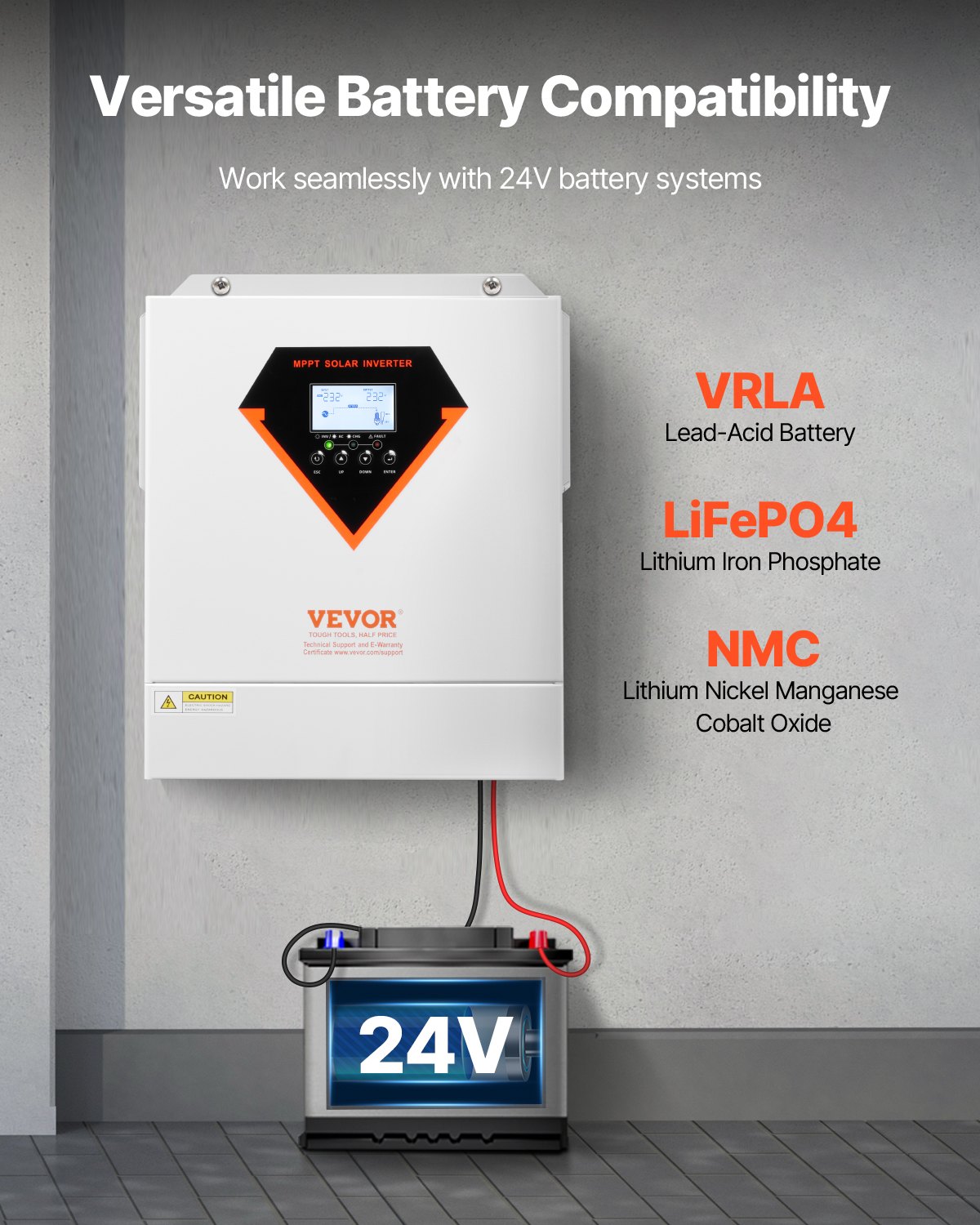 VEVOR Hybrid Solar Inverter, 3500W, All in One Pure Sine Wave Power Inverter Charger, 24V DC to Single-Phase 220/230V AC, with 100A MPPT Solar Controller, for Off-Grid System Lead Acid Lithium Battery
