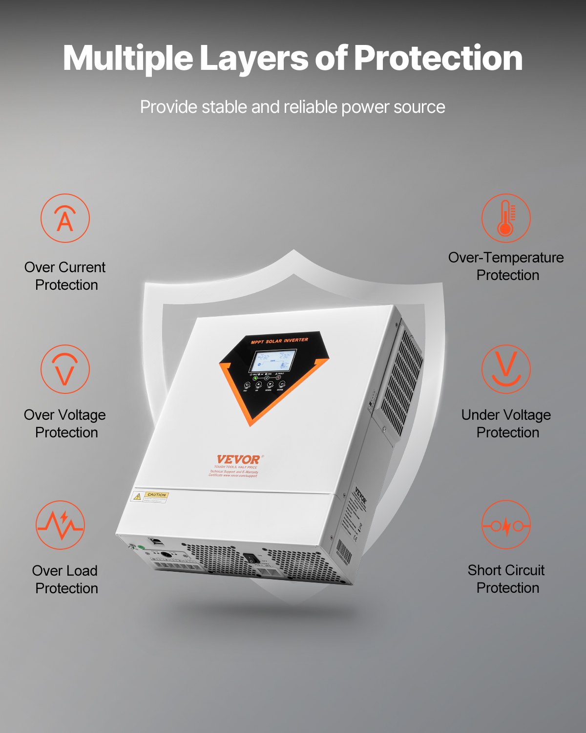 VEVOR Hybrid Solar Inverter, 3500W, All in One Pure Sine Wave Power Inverter Charger, 24V DC to Single-Phase 220/230V AC, with 100A MPPT Solar Controller, for Off-Grid System Lead Acid Lithium Battery