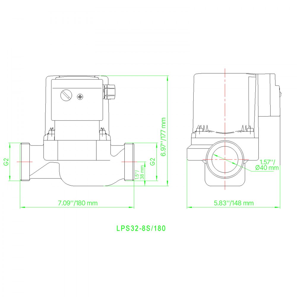 VEVOR LPS32-8S/180 Cast Iron Circulator Pump, 3/8 HP, 220-240V 110 LPM Hot Water Recirculating Circulation Pump, Threaded Connection, 3-Speed Adjustment, Quiet Operation, for Home Heating System, inlet and outlet both 2 inch