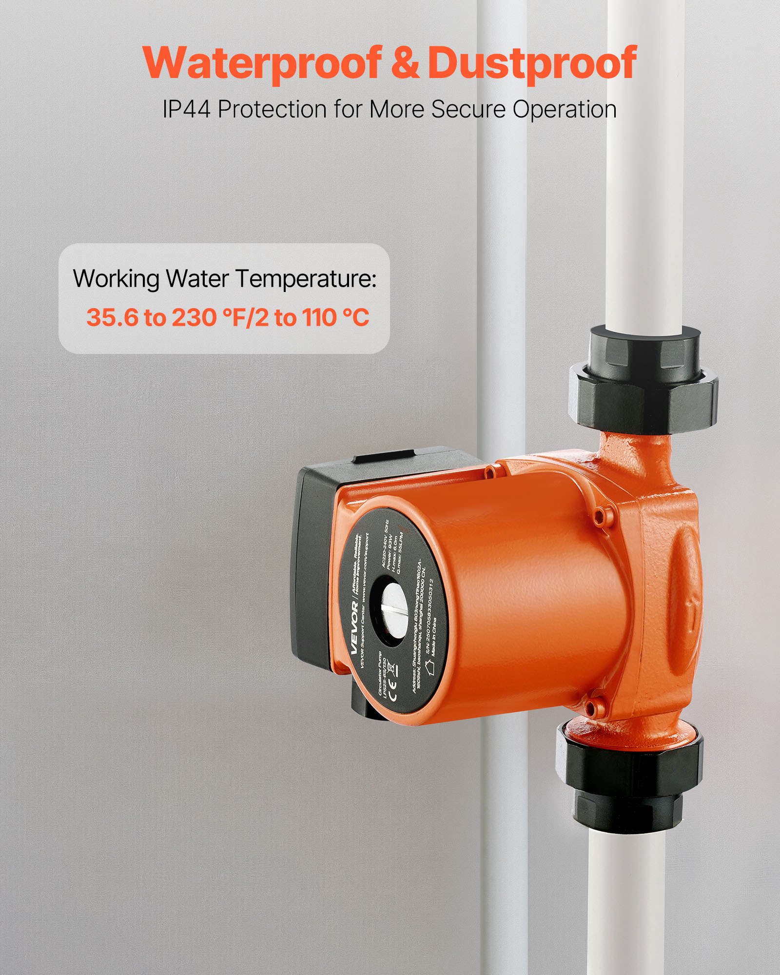 VEVOR LPS25-6S/130 Cast Iron Circulator Pump, 1/8 HP, 220-240V 55 LPM Hot Water Recirculating Circulation Pump, Threaded Connection, 3-Speed Adjustment, Quiet Operation, for Home Heating System