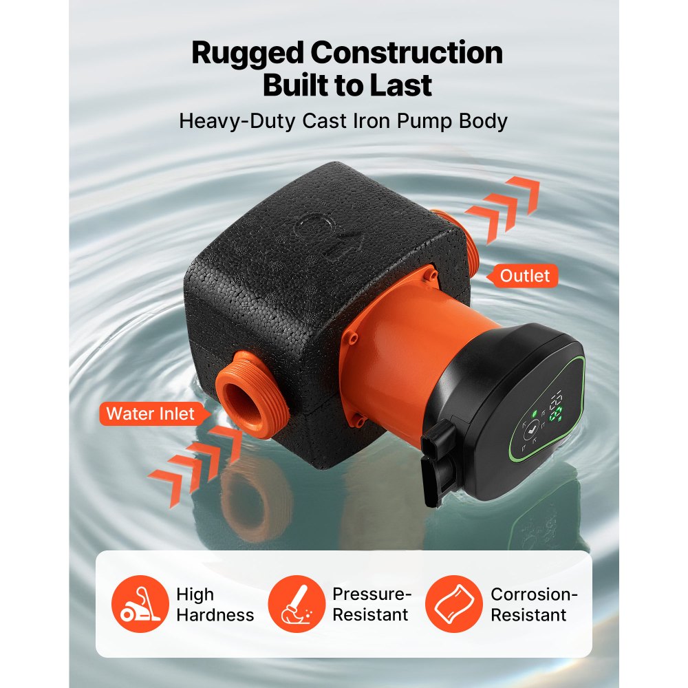 VEVOR LPS25-11PA/180 High Efficiency Circulator Pump, 117 LPM, 11 M Max Lift Cast Iron Hot Water Recirculating Circulation Pump, Threaded Connection, Check Valve, Quiet Operation, for Home Heating System