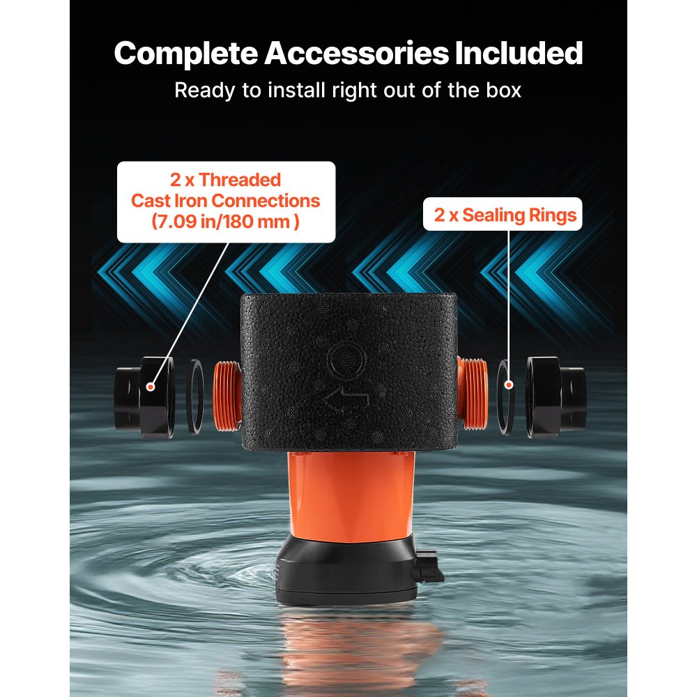 VEVOR LPS25-11PA/180 High Efficiency Circulator Pump, 117 LPM, 11 M Max Lift Cast Iron Hot Water Recirculating Circulation Pump, Threaded Connection, Check Valve, Quiet Operation, for Home Heating System