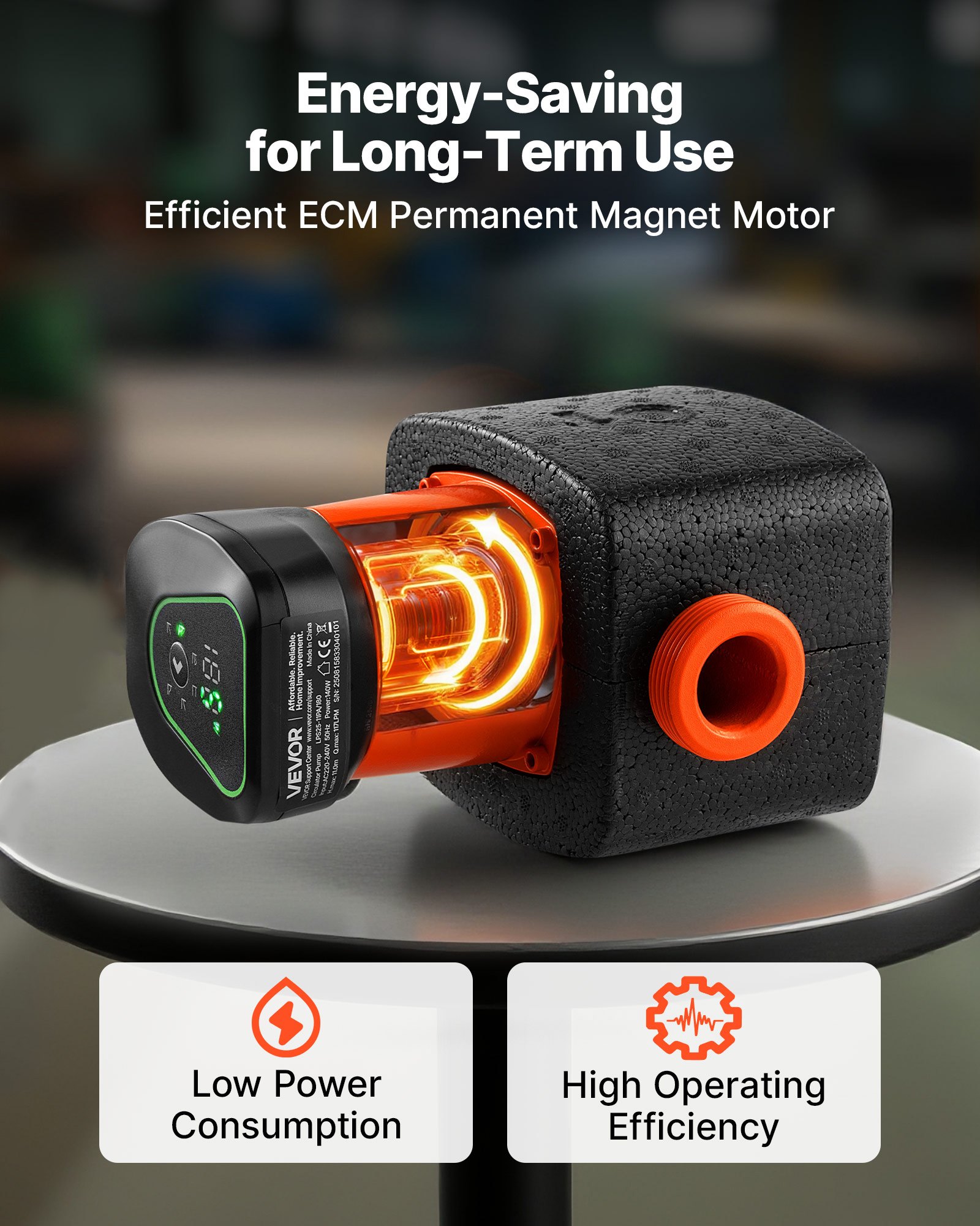 VEVOR LPS25-11PA/180 High Efficiency Circulator Pump, 117 LPM, 11 M Max Lift Cast Iron Hot Water Recirculating Circulation Pump, Threaded Connection, Check Valve, Quiet Operation, for Home Heating System