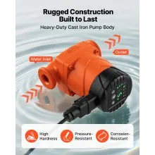 VEVOR LPS25-4BP/130 High Efficiency Circulator Pump, 42 LPM, 4 m Max Lift Cast Iron Hot Water Recirculating Circulation Pump, Threaded Connection, Check Valve, Quiet Operation, for Home Heating System