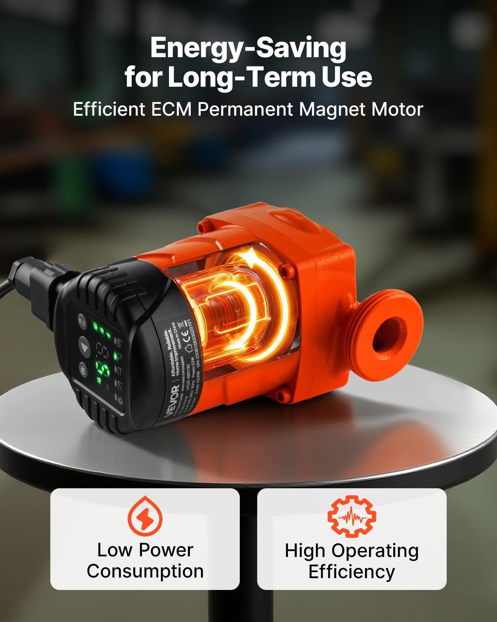 VEVOR LPS25-4BP/130 High Efficiency Circulator Pump, 42 LPM, 4 m Max Lift Cast Iron Hot Water Recirculating Circulation Pump, Threaded Connection, Check Valve, Quiet Operation, for Home Heating System