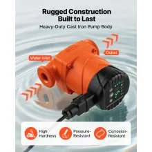 VEVOR LPS25-6BP/130 High Efficiency Circulator Pump, 58 LPM, 4 M Max Lift Cast Iron Hot Water Recirculating Circulation Pump, Threaded Connection, Check Valve, Quiet Operation, for Home Heating System