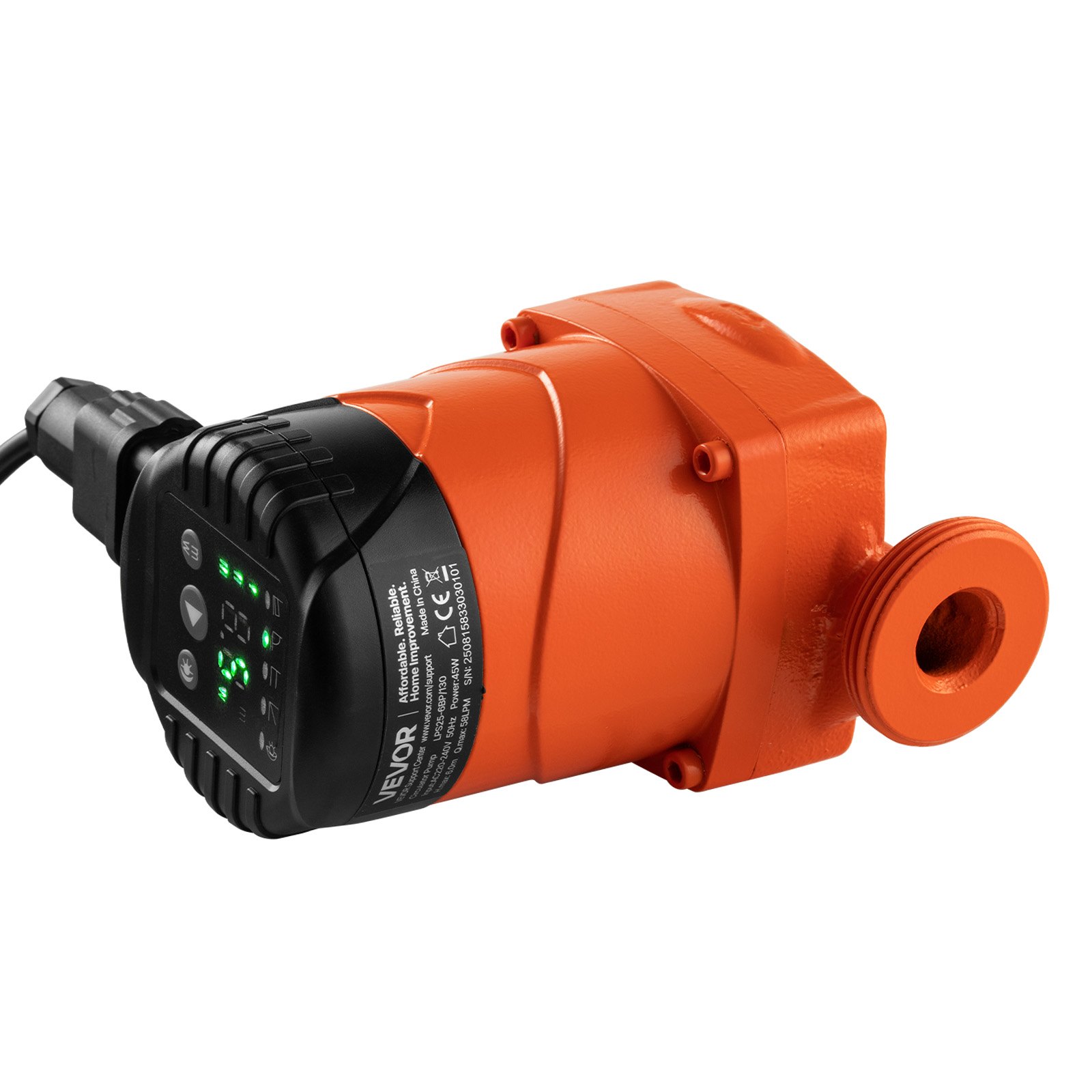 VEVOR LPS25-6BP/130 High Efficiency Circulator Pump, 58 LPM, 6 M Max Lift Cast Iron Hot Water Recirculating Circulation Pump, Threaded Connection, Quiet Operation, for Home Heating System