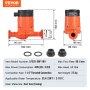 VEVOR LPS25-6BP-180 Hot Water Recirculating Pump, 220V, 45W 60 L/min High Efficiency Circulator Pump, EMC Automatic Water Circulation Pump 38 mm(1.5") Threaded NPT Circulator Pump for Water Heater System